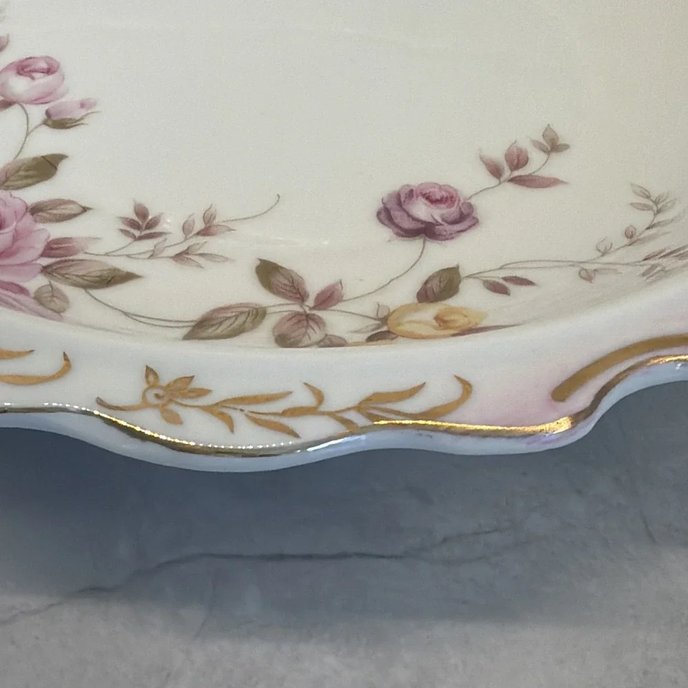 Vintage Lefton China Heritage Rose #6326 Porcelain Serving Bowl Pink Yellow Gold